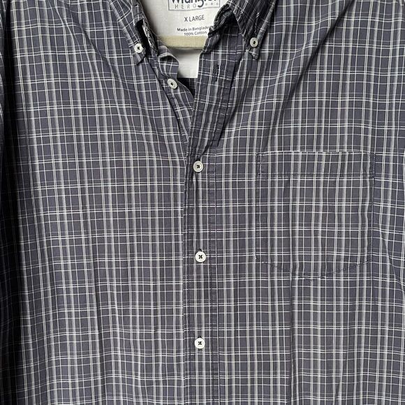 Wrangler Men’s 90’s Vintage Blue & White Plaid Button Down Top (Size: XL) - Picture 4 of 7